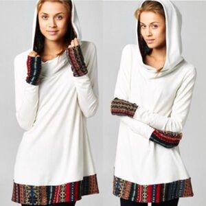 French terry print sleeve hooded top